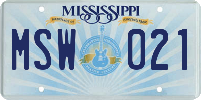 MS license plate MSW021