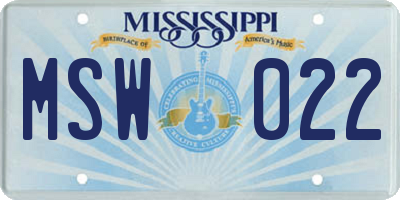 MS license plate MSW022
