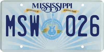 MS license plate MSW026