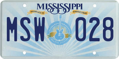 MS license plate MSW028