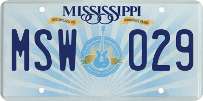 MS license plate MSW029