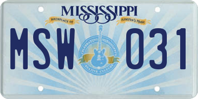 MS license plate MSW031