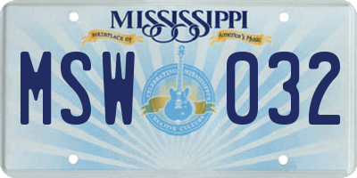 MS license plate MSW032