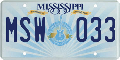 MS license plate MSW033