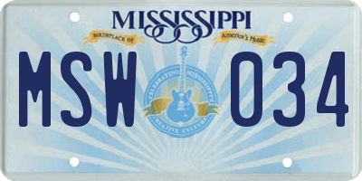 MS license plate MSW034