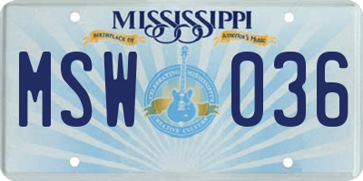 MS license plate MSW036
