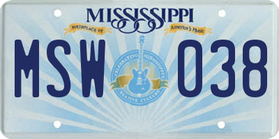 MS license plate MSW038