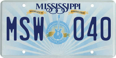 MS license plate MSW040