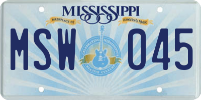 MS license plate MSW045