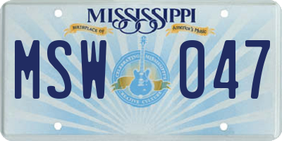 MS license plate MSW047