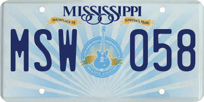 MS license plate MSW058