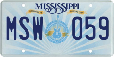 MS license plate MSW059