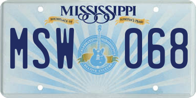 MS license plate MSW068