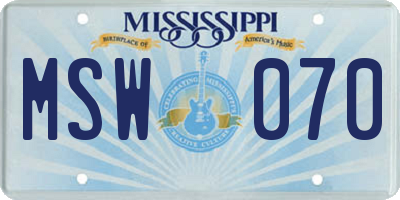 MS license plate MSW070