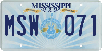 MS license plate MSW071