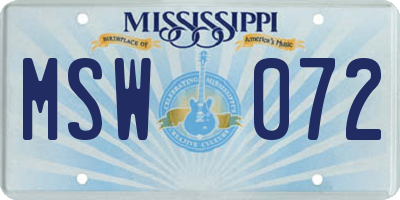 MS license plate MSW072