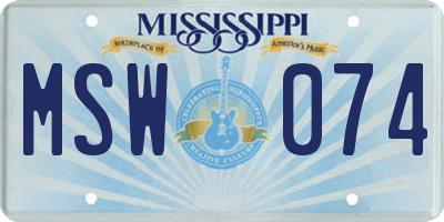 MS license plate MSW074