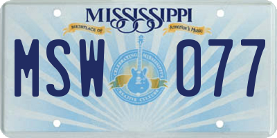MS license plate MSW077
