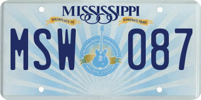 MS license plate MSW087