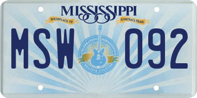 MS license plate MSW092