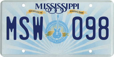 MS license plate MSW098