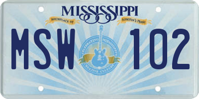 MS license plate MSW102