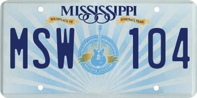MS license plate MSW104
