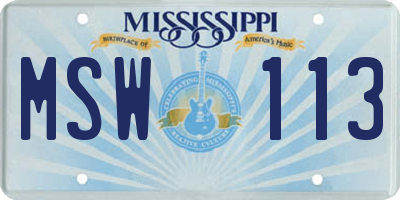 MS license plate MSW113