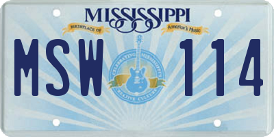 MS license plate MSW114