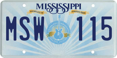 MS license plate MSW115