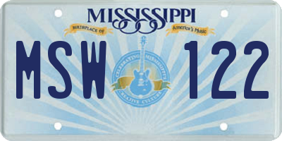MS license plate MSW122