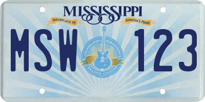 MS license plate MSW123