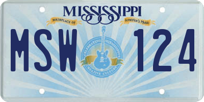 MS license plate MSW124