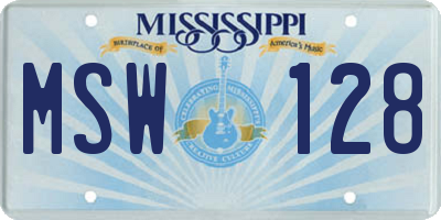 MS license plate MSW128