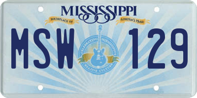 MS license plate MSW129
