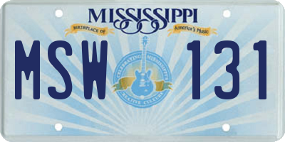 MS license plate MSW131