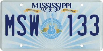 MS license plate MSW133