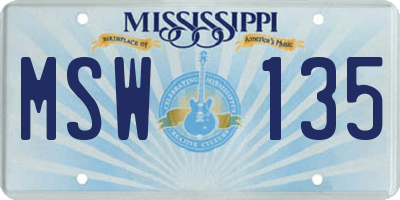 MS license plate MSW135