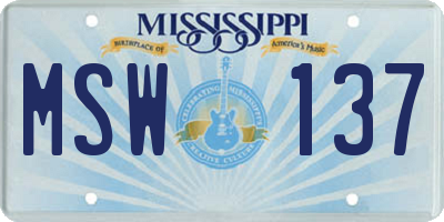 MS license plate MSW137