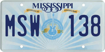 MS license plate MSW138