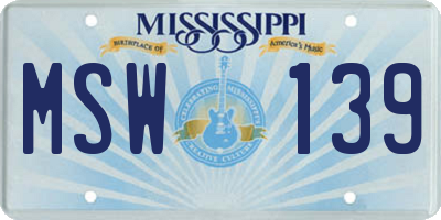MS license plate MSW139