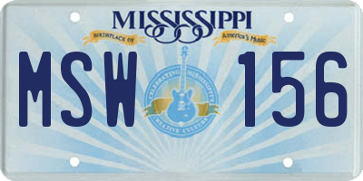MS license plate MSW156