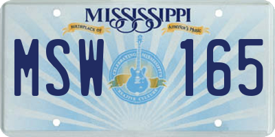 MS license plate MSW165