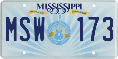 MS license plate MSW173