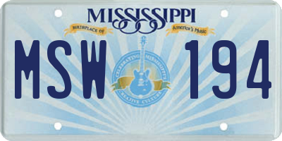 MS license plate MSW194