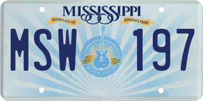 MS license plate MSW197