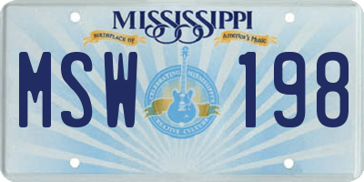 MS license plate MSW198