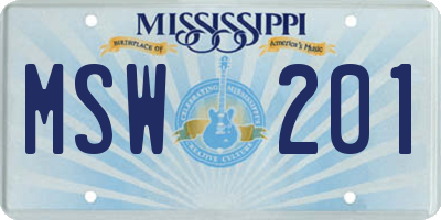 MS license plate MSW201