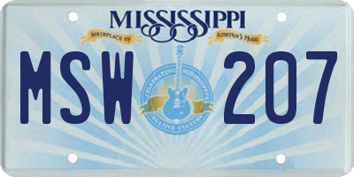 MS license plate MSW207