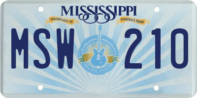 MS license plate MSW210